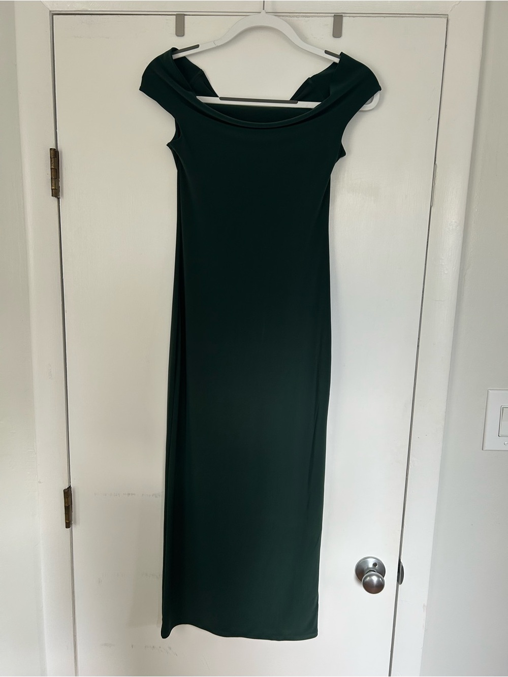 Aritzia Off-Shoulder Midi Dress in Dark Green
